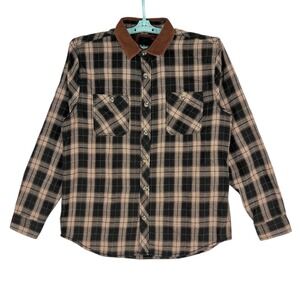 DRL Essentials Men's Plaid Button-Up Shirt Sz XL Corduroy Collar & Elbow Patches